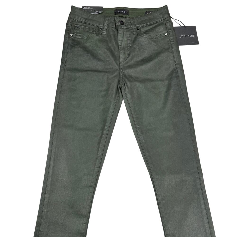 NWT JOE'S JEANS The Icon Mid Rise Skinny Ankle Sz 24 Green Coated Laser Camo - Picture 4 of 8